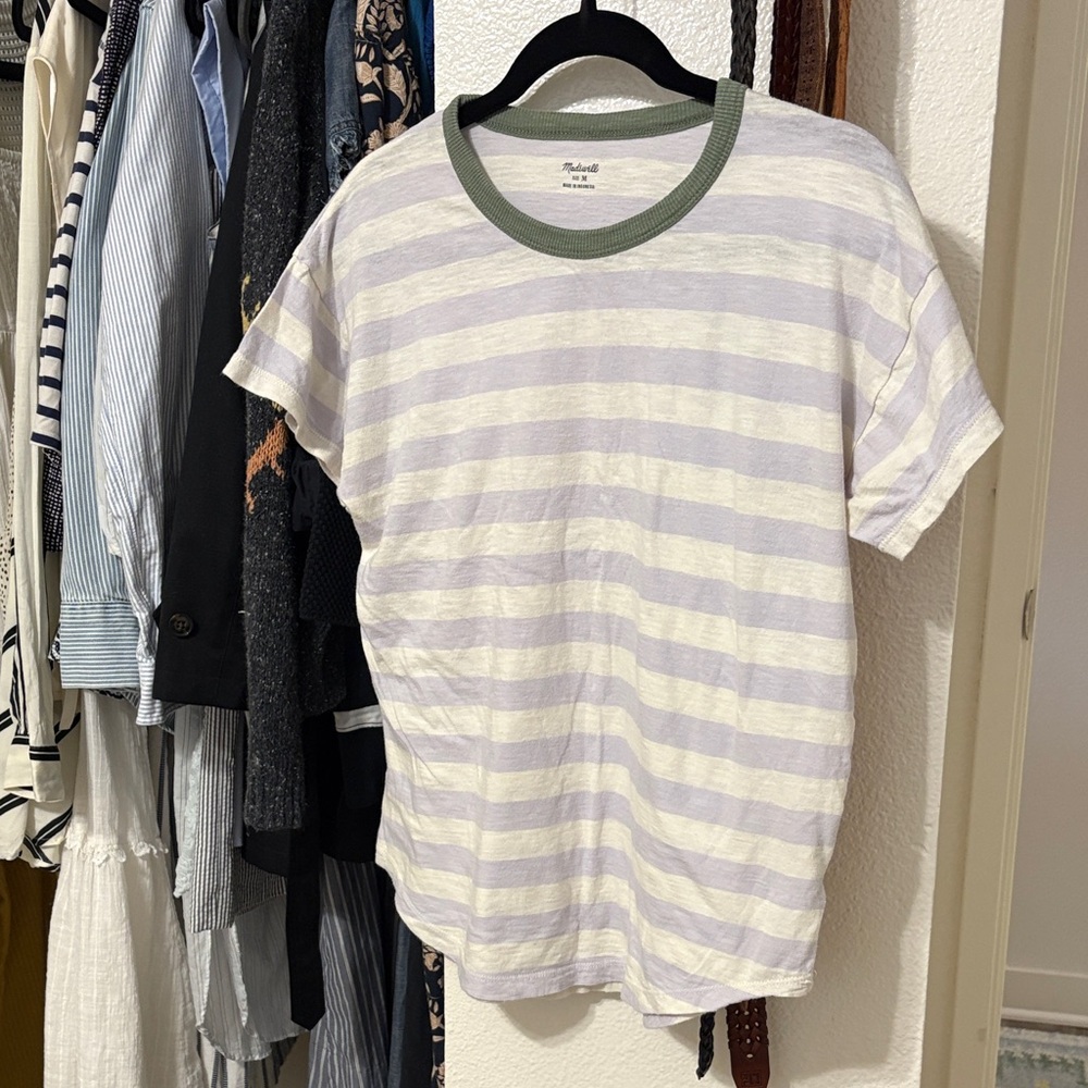 Madewell Lavender and White Striped Short Sleeve